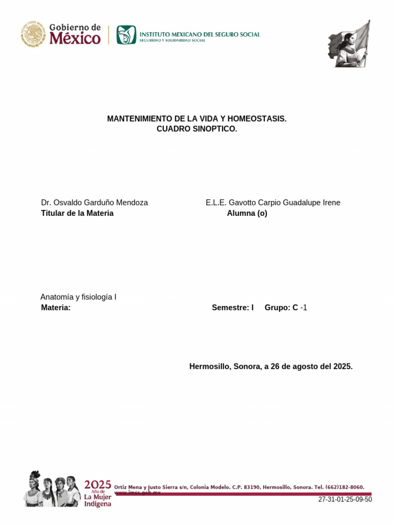 Mantenimiento de La Vida y Homeostasis Irene | PDF