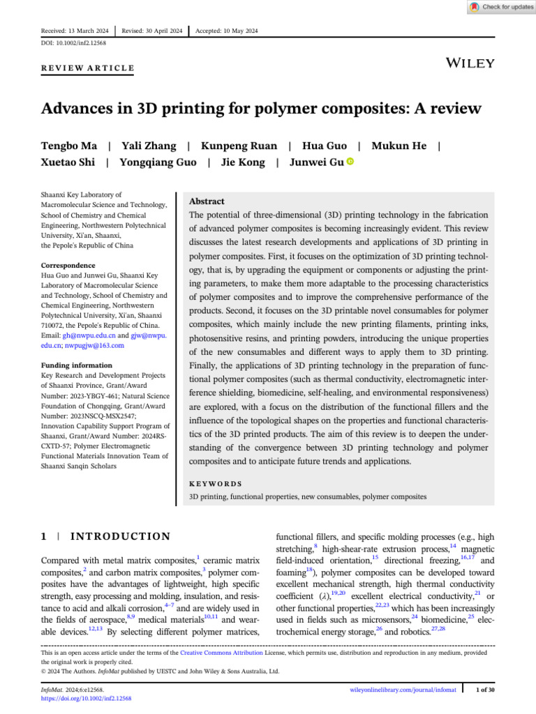 InfoMat - 2024 - Ma - Advances in 3D Printing For Polymer Composites A ...