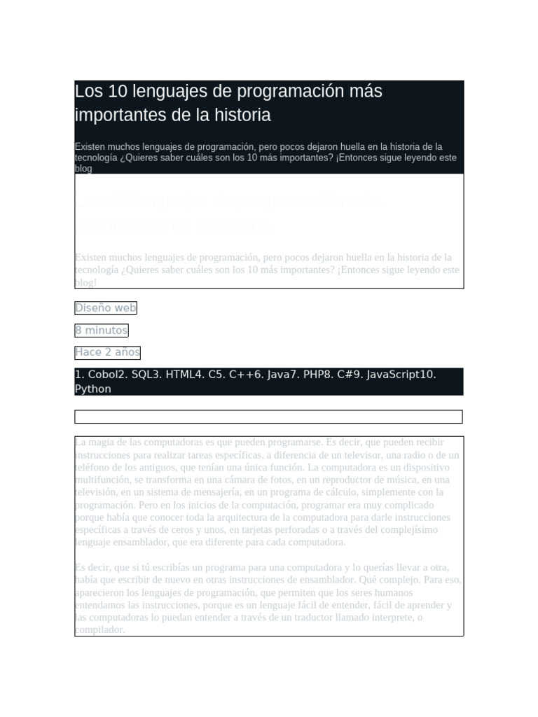 10 Lenguajes de Programación Clave | PDF | Php | Java (lenguaje de ...
