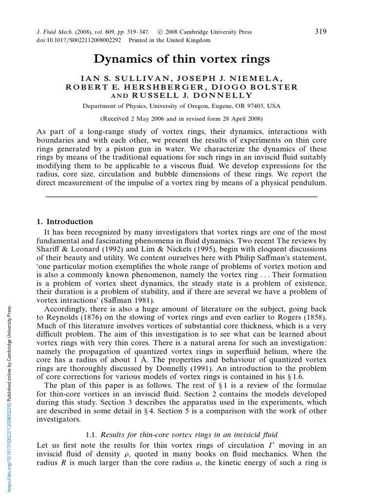 Dynamics of Thin Vortex Rings in Fluids | PDF | Vortices | Viscosity