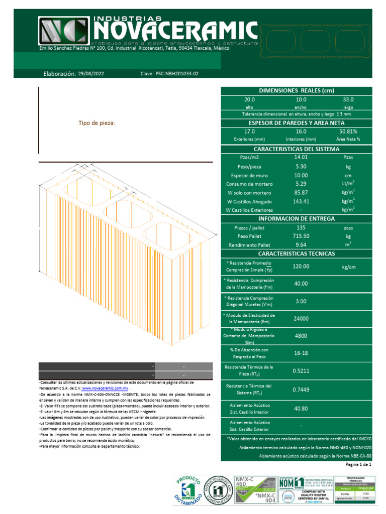 Ficha Técnica Novablock Hueco 20/10 | PDF | Albañilería | Materiales de ...