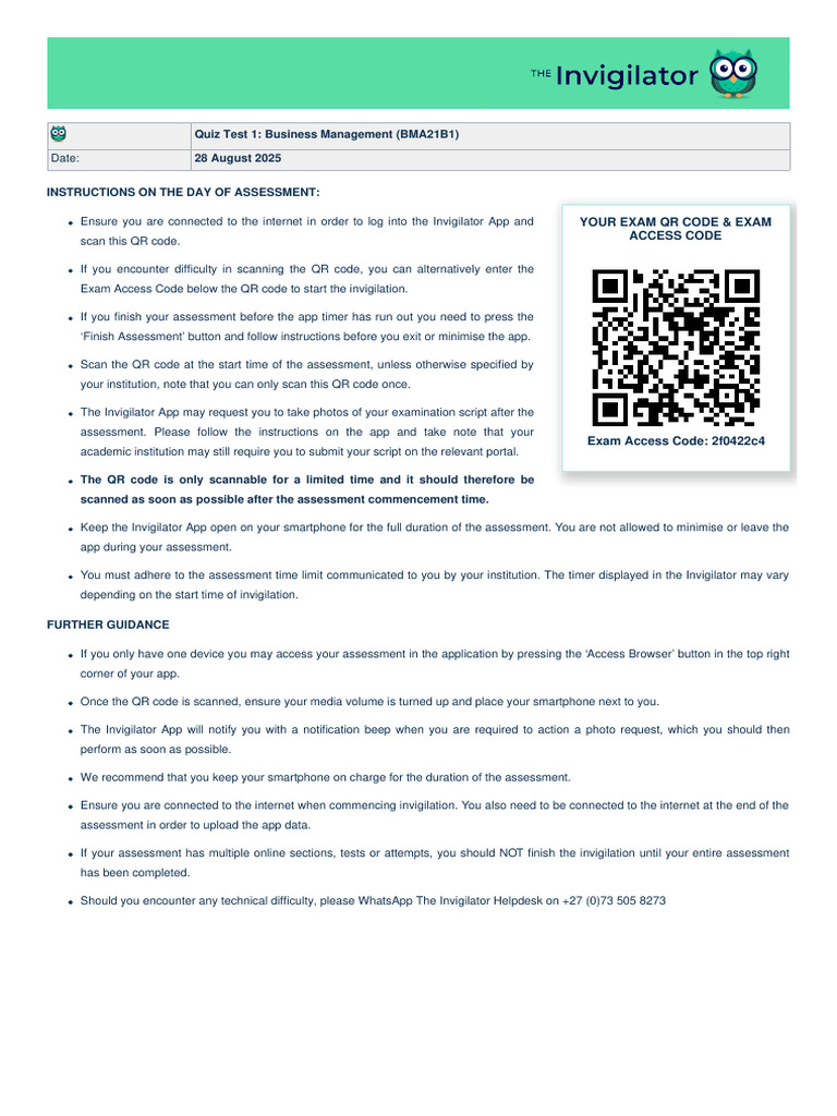 Invigilator App Exam Instructions | PDF | Qr Code | Mobile App