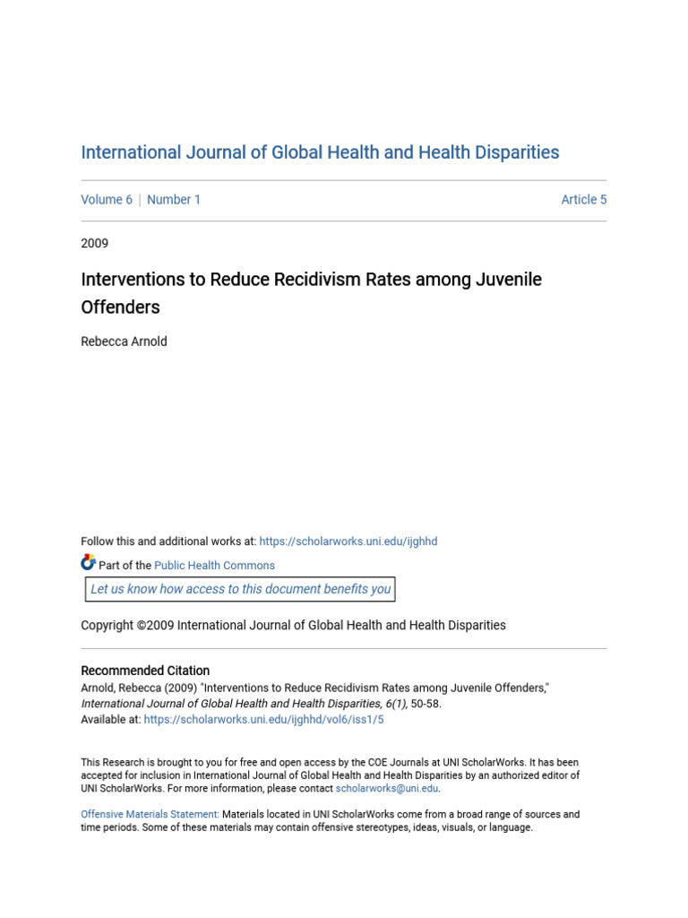 Juvenile Recidivism Reduction Strategies | PDF | Cognitive Behavioral ...