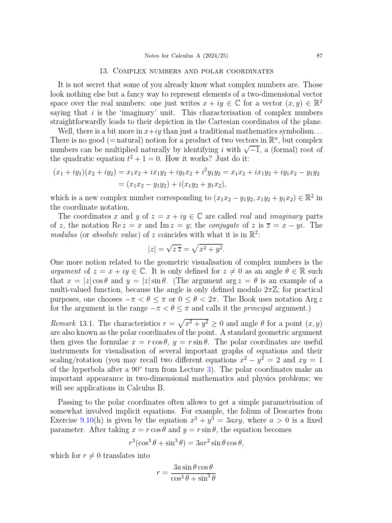 Notes For Calculus A - Lecture 13 | PDF | Complex Number | Power Series