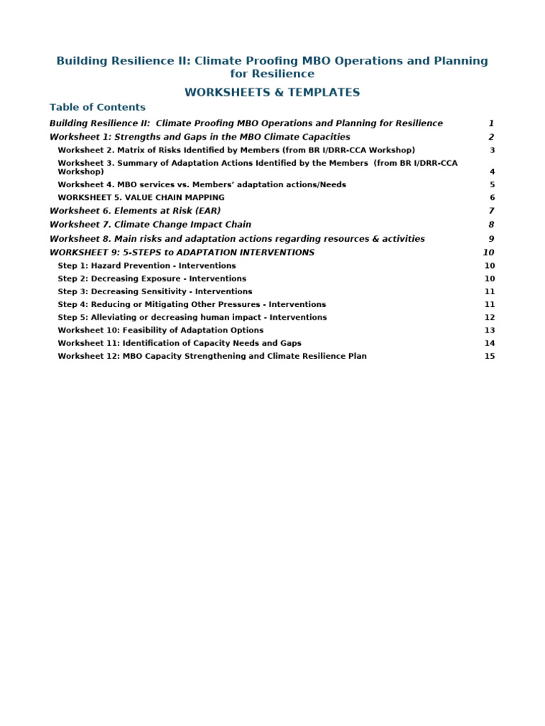 Climate Resilience Planning Worksheets | PDF | Climate Resilience | Hazards