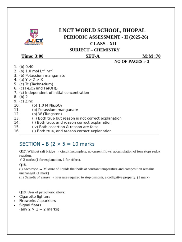 Chemistry Assessment Class XII 2025-26 | PDF | Chemistry | Physical ...