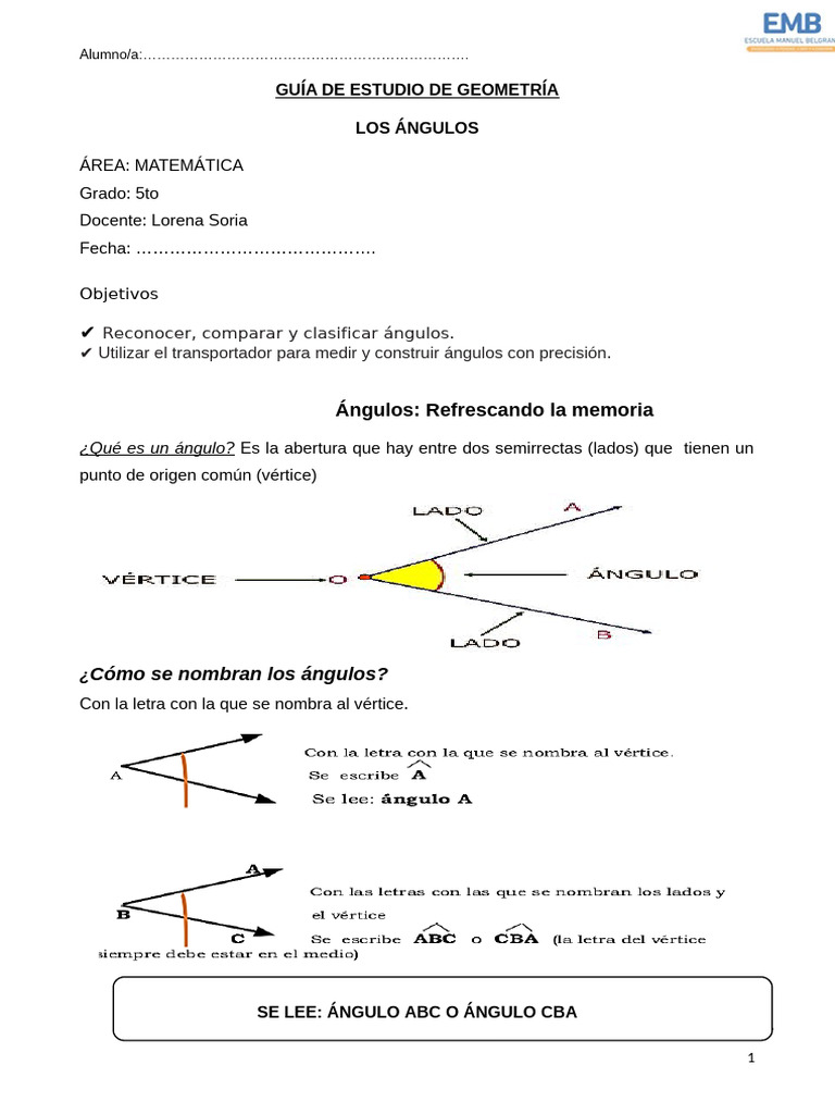 Guía de Estudio: Clasificación de Ángulos | PDF | Ángulo | Medida ...