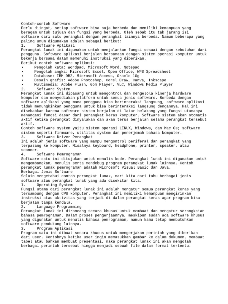 Contoh Berbagai Jenis Software | PDF