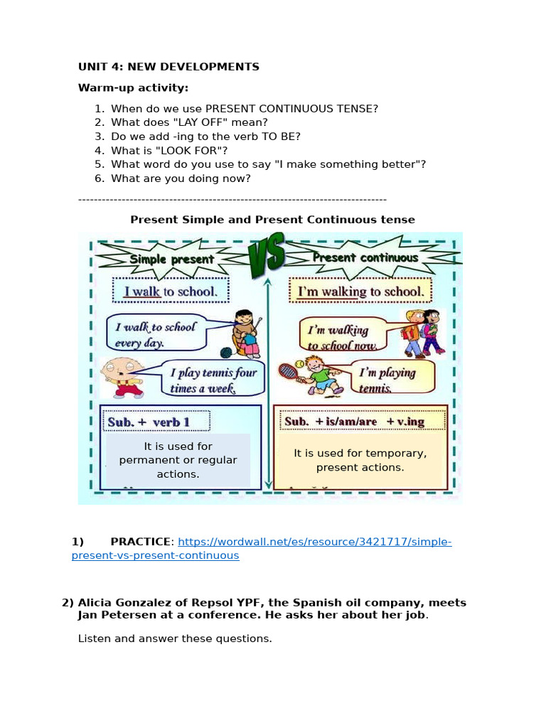 Present Simple and Present Continuous-Unit 4 | PDF