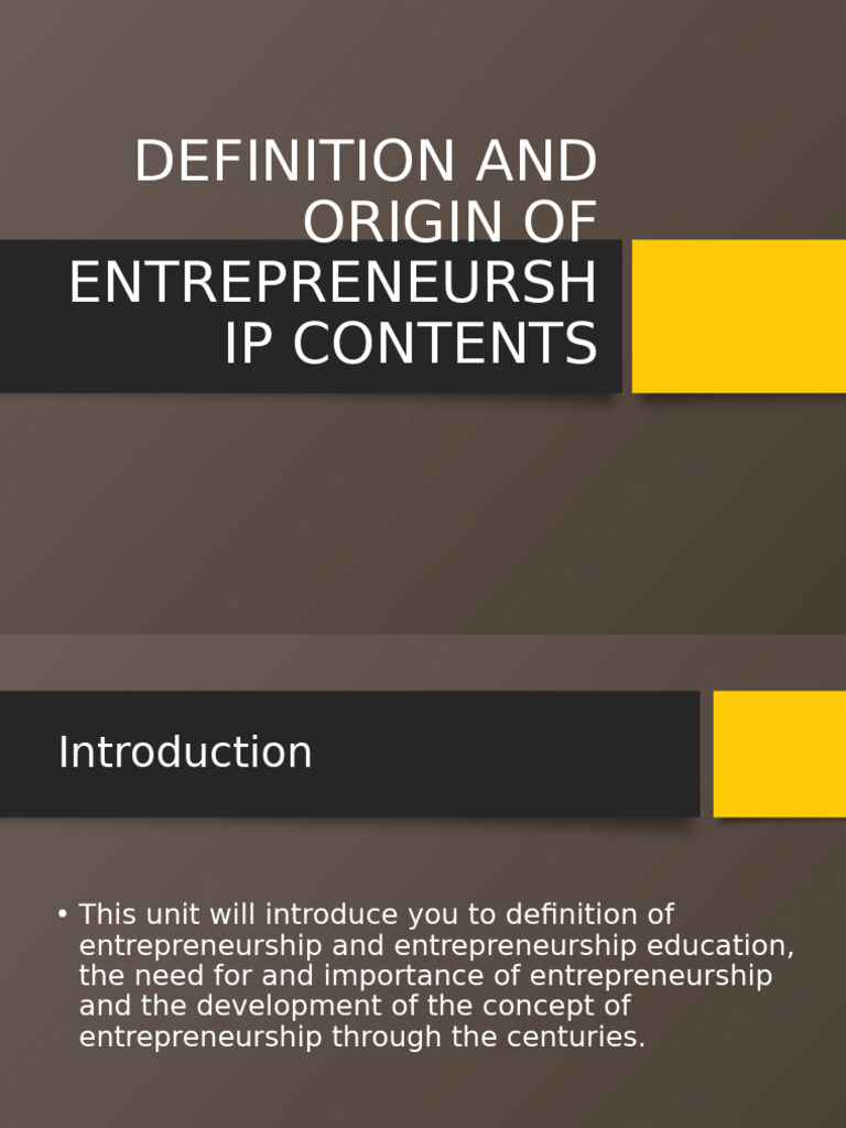 Origin and Definition of Entrepreneurship | PDF | Entrepreneurship ...