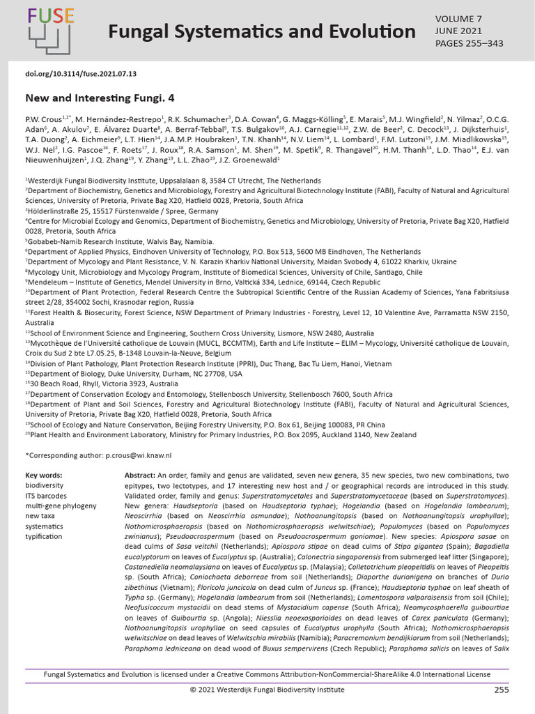 Fungal Systematics and Evolution: New and Interesting Fungi. 4 | PDF ...