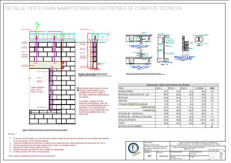 Detalle de Mampostería para Buitrones | PDF | Albañilería | Materiales ...