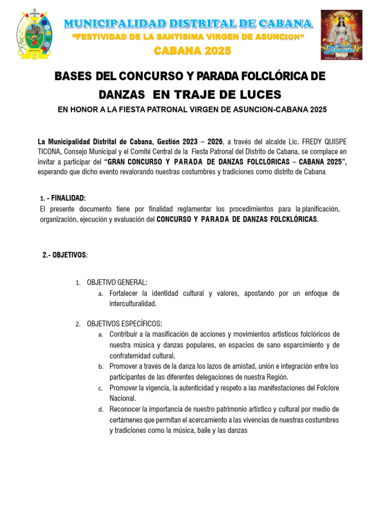 Concurso de Danzas Folclóricas Cabana 2025 | PDF | Bailes | Folklore