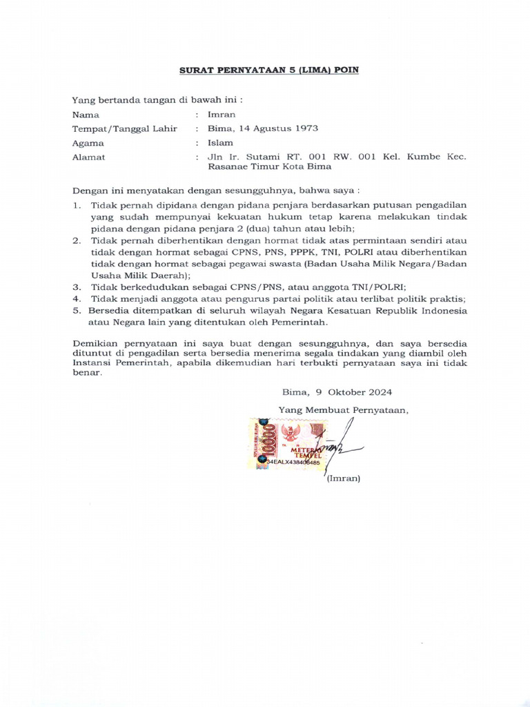 P 5 Poin Imran | PDF