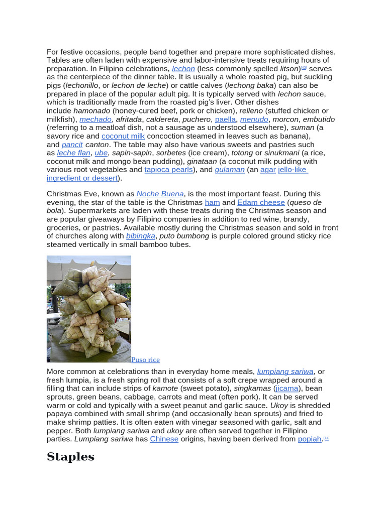 Filipino Festive Cuisine Overview | PDF | Cooking | Food Ingredients