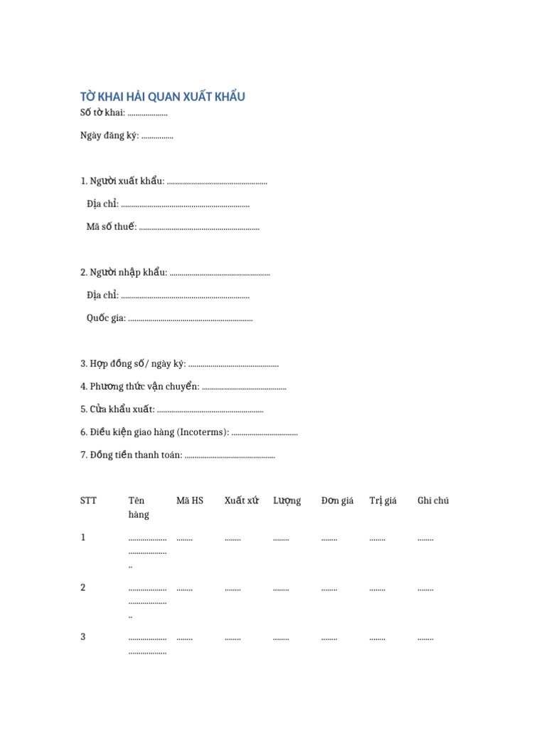 To Khai Hai Quan Xuat Khau | PDF
