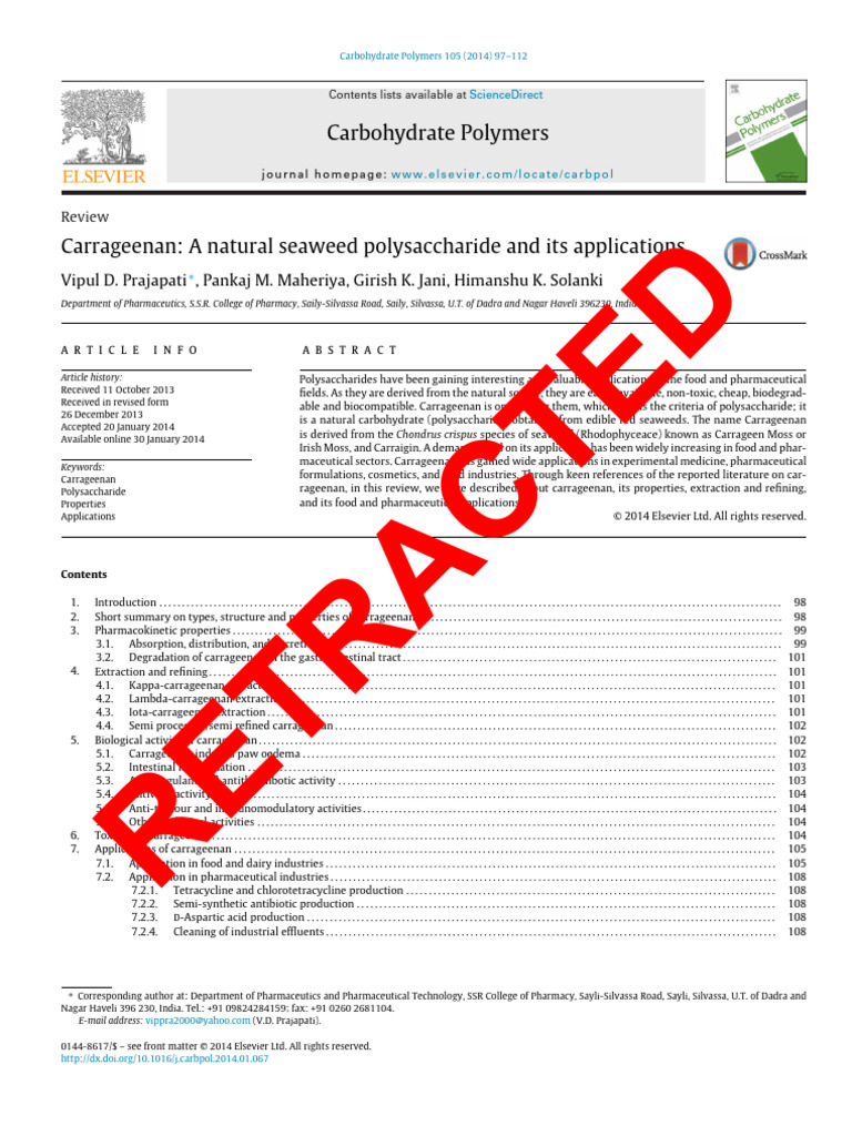 Carrageenan A Natural Seaweed Polysaccharide and Its Applications | PDF