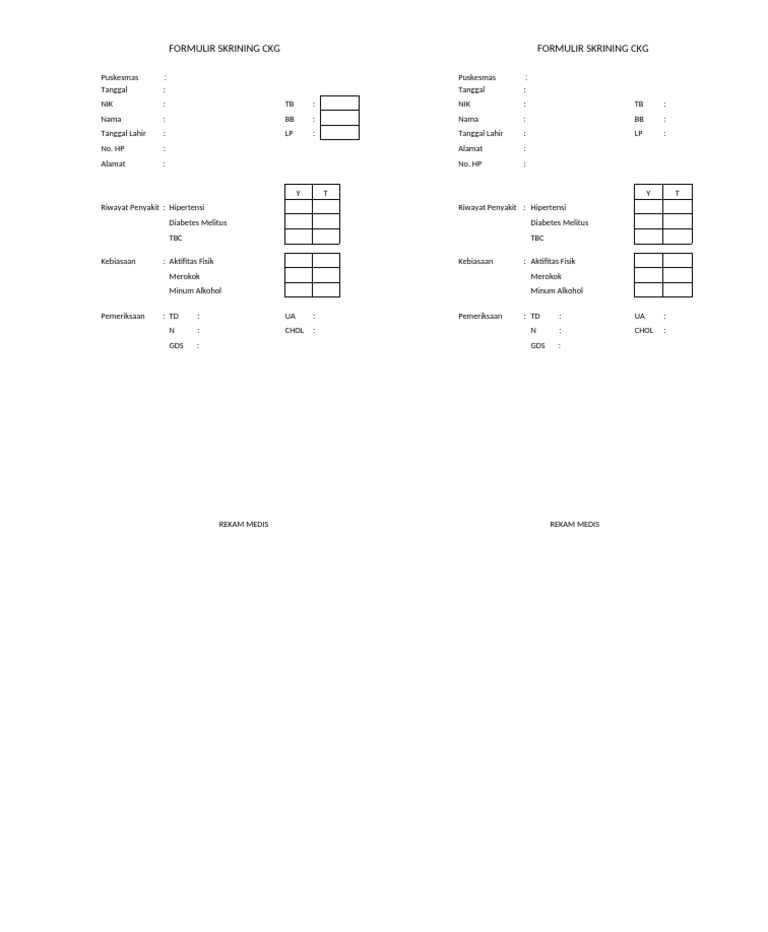 Formulir Skrining Kesehatan CKG | PDF