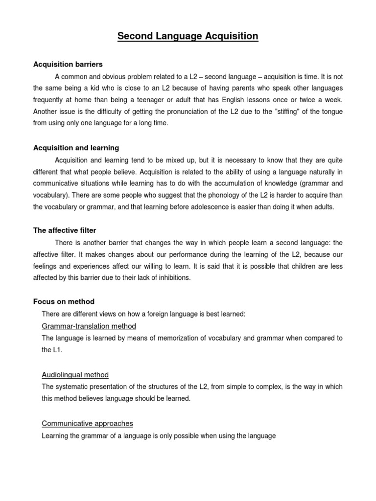 Second Language Acquisition | PDF