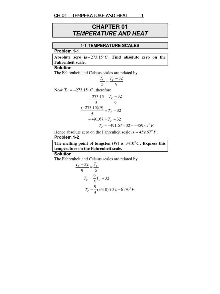 Chapter 01 Temperature And Heat Pp 1 18 Fahrenheit Celsius