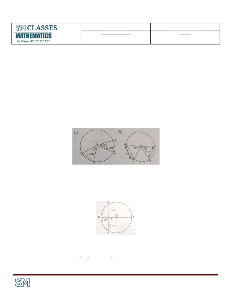 Class 9 Circle Test Paper | PDF | Circle | Classical Geometry