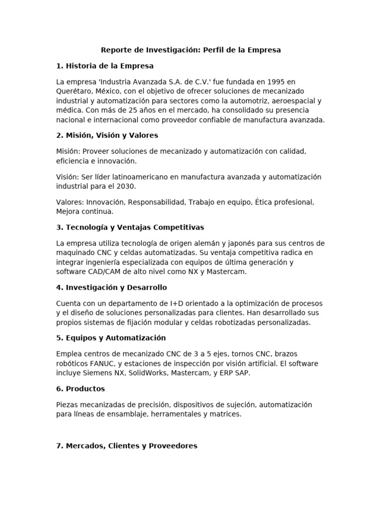 Perfil de Industria Avanzada S.A. de C.V. | PDF | Lean Manufacturing ...