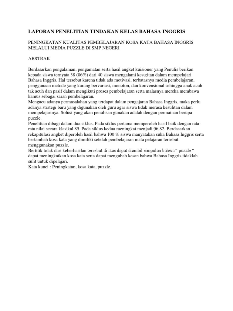 Laporan Penelitian Tindakan Kelas Bahasa Inggris