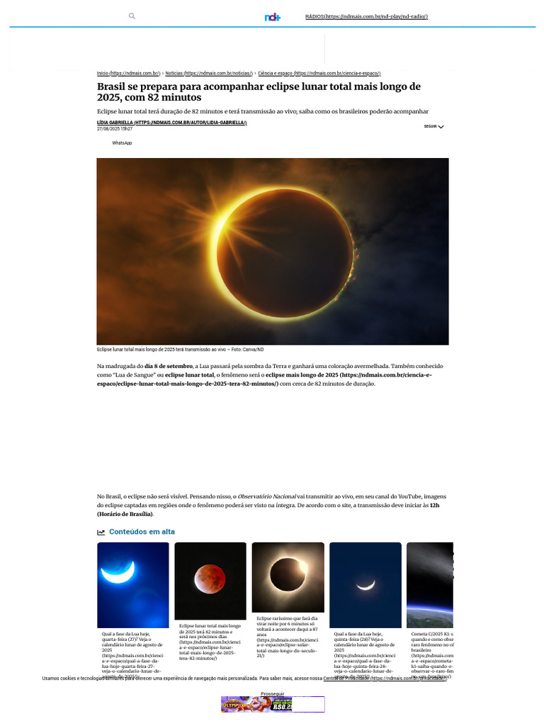 Transmissão do Eclipse Lunar de 2025 | PDF | Lua | Eclipse