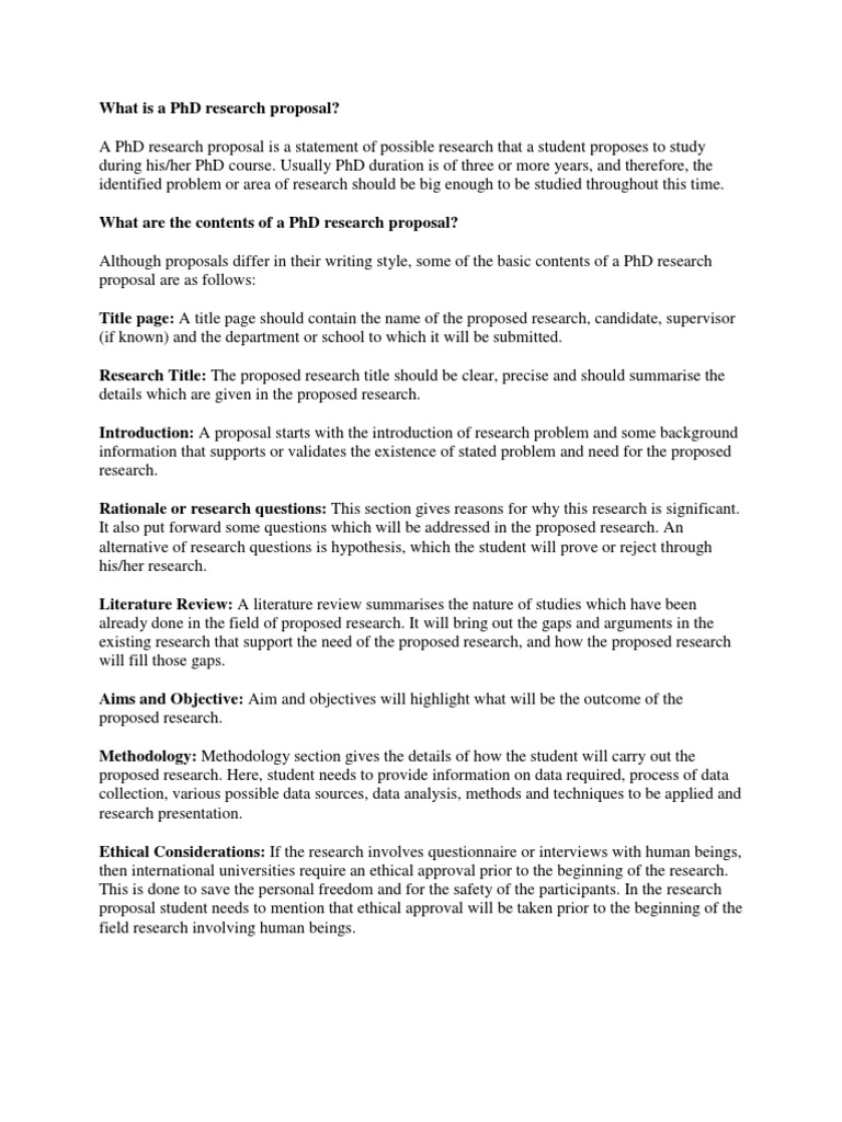 PhD Research Proposal Essentials | PDF | Doctor Of Philosophy | Methodology