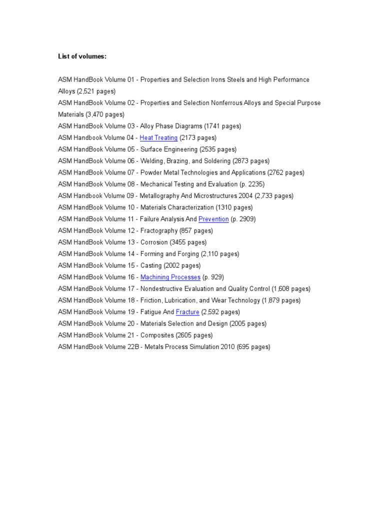 ASM HANDBOOKList of Volumes