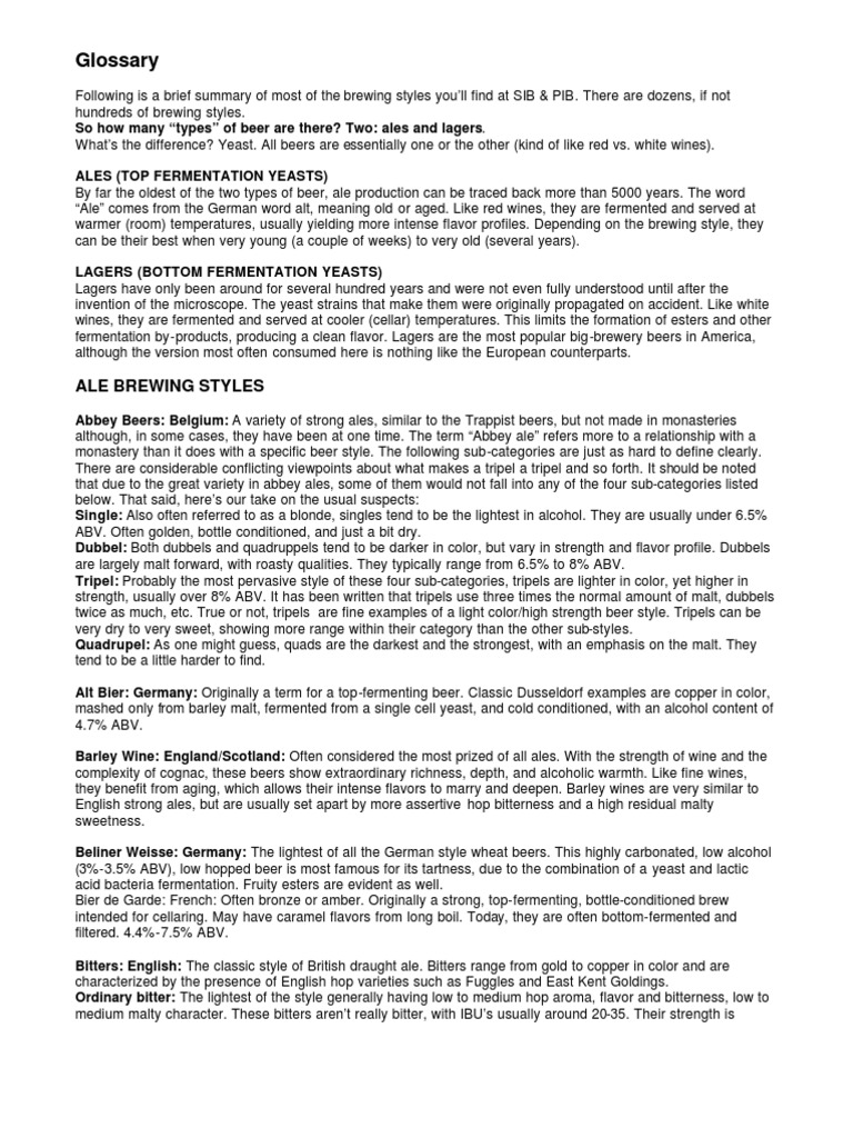 Glossary Beer English PDF Beer Brewing