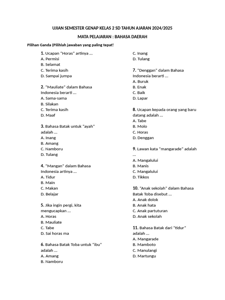 Arti Ucapan dalam Bahasa Batak | PDF