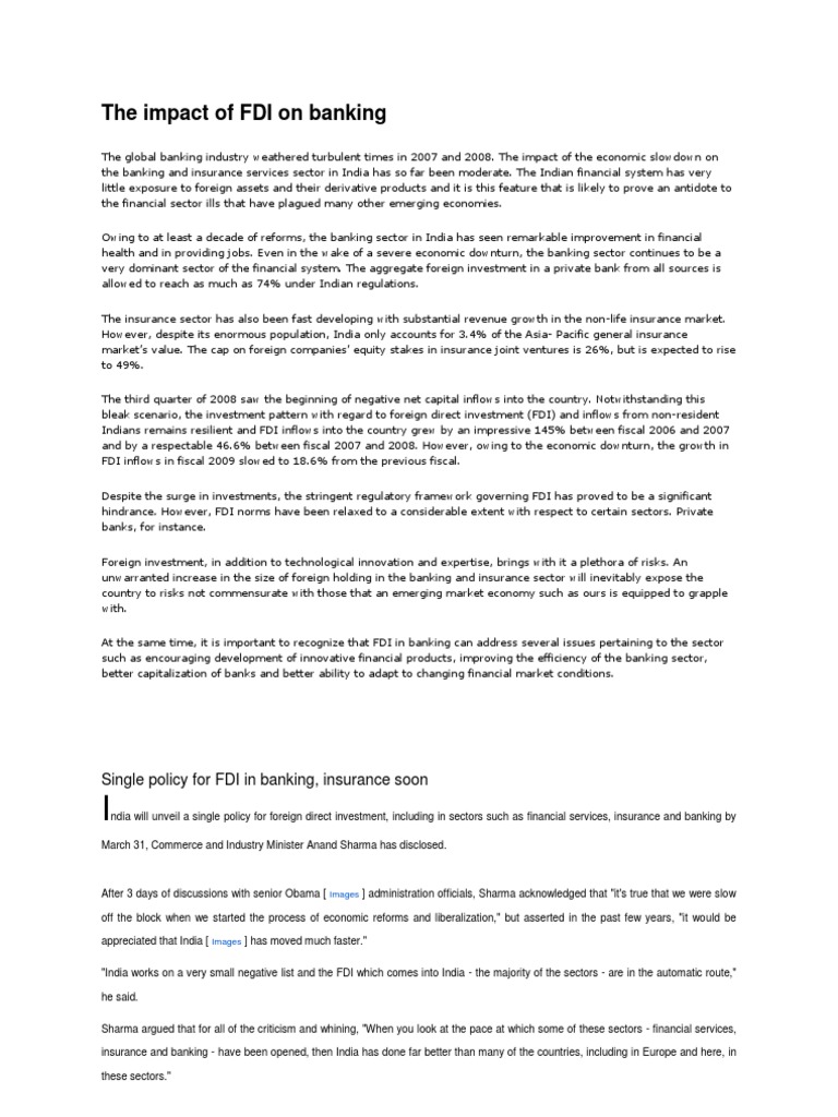 The Impact of FDI On Banking | PDF | Foreign Direct Investment ...