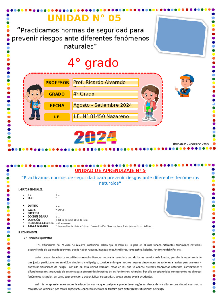 Unidad de Aprendizaje 05 - 4° Grado - 2024 | PDF | Geometría | Matemáticas