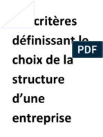 Les Critères Définissant Le Choix de La Structure D