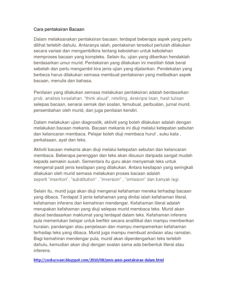 Cara Pentaksiran Bacaan Pdf