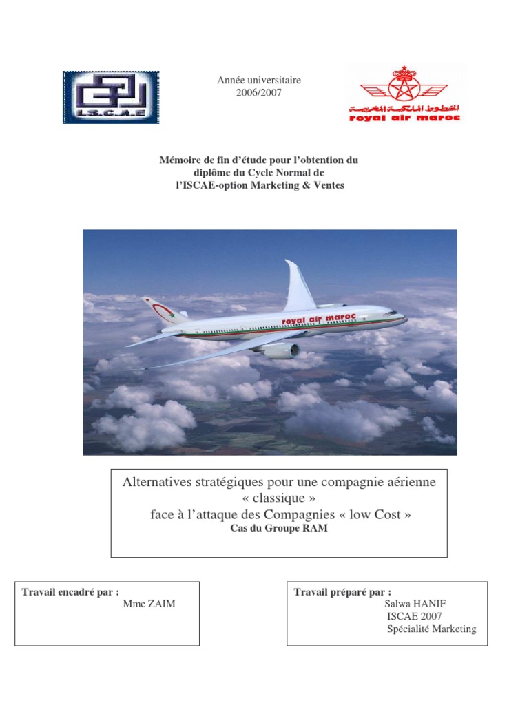 Royal Air Maroc Recrutement Agent D Escale Alternatives Stratégiques Pour Une Compagnie Aérienne Classique Face À  L'attaque Des Compagn | PDF | Stratégie militaire | Business