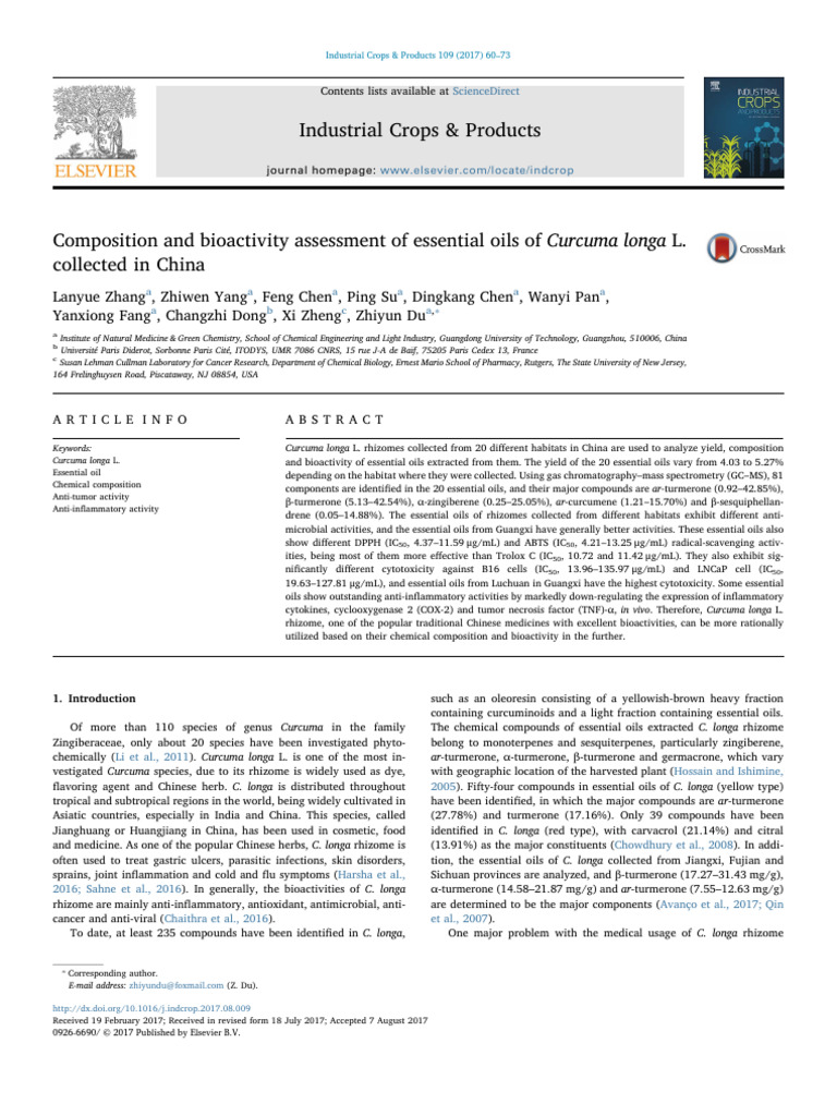 Composition and Bioactivity Assessment of Essential Oils of Curcuma ...