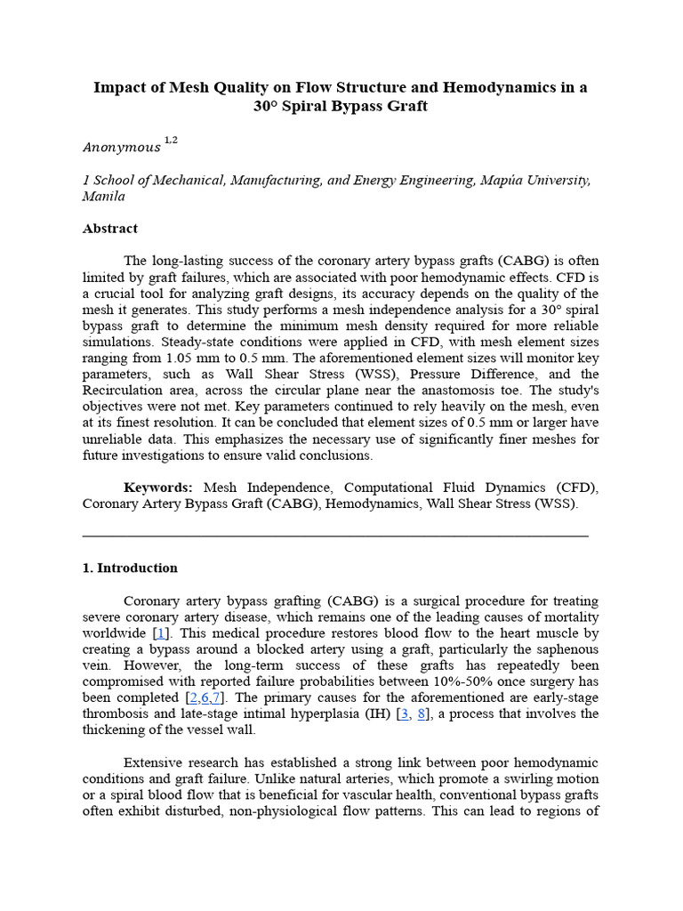 Mesh Independence in Spiral Bypass Graft | PDF | Hemodynamics ...