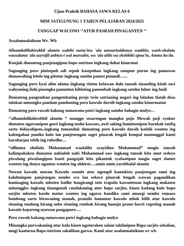 Tanggap Wacono Atur Pasrah Manten | PDF
