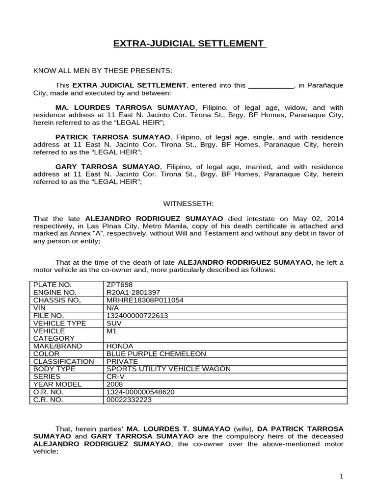 Extrajudicial Settlement of Estate | PDF | Common Law | Civil Law ...