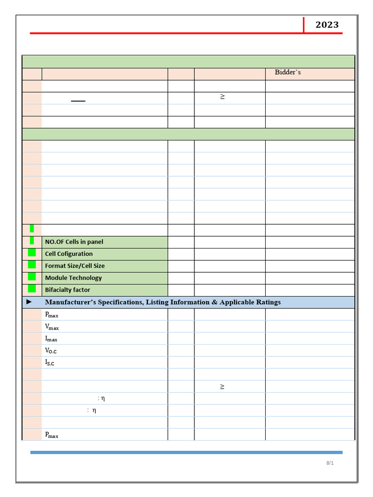 Technical Data Schedule for Solar Arrays | PDF | Photovoltaics | Solar ...