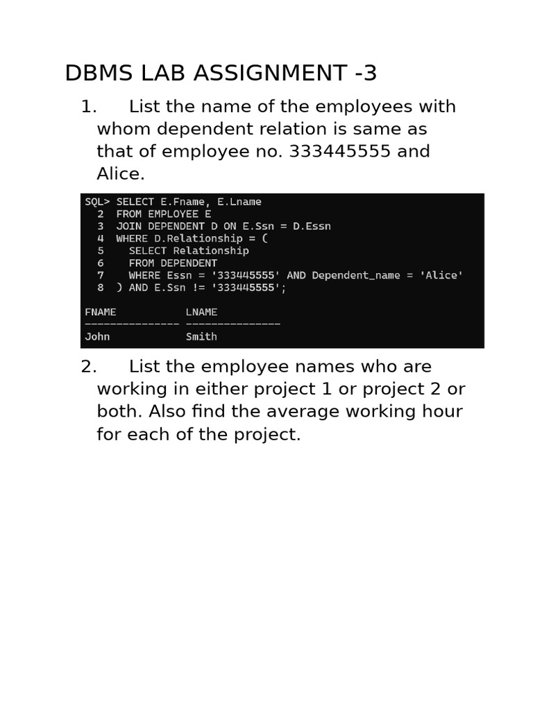 DBMS Lab Assignment 3 Tasks | PDF