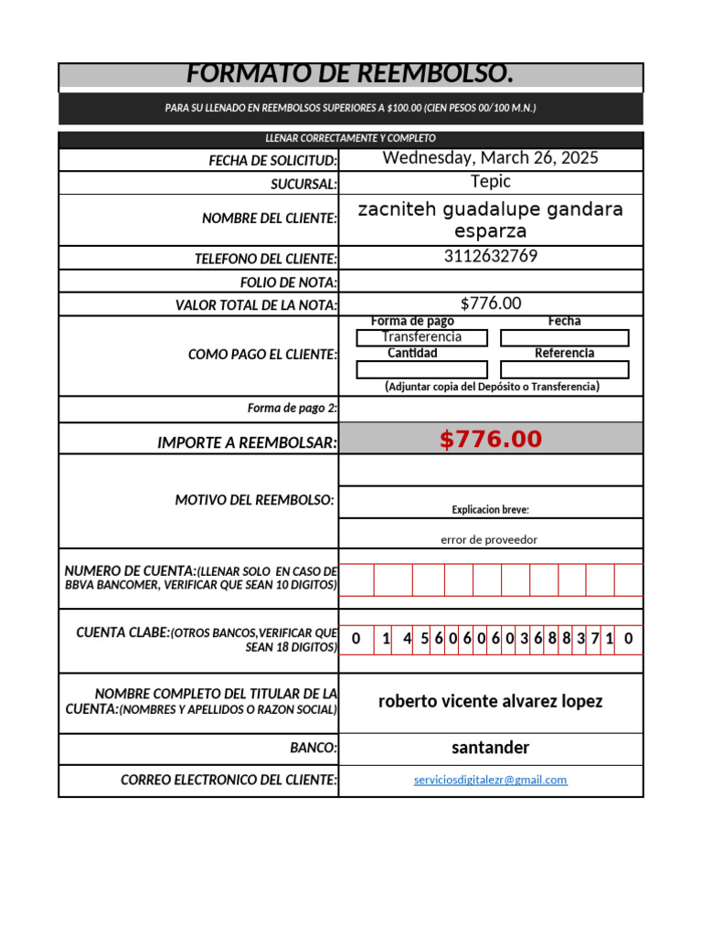 Formato de Reembolso Superior a $100 | PDF