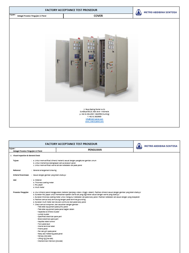 Prosedur Pengujian LV Panel | PDF