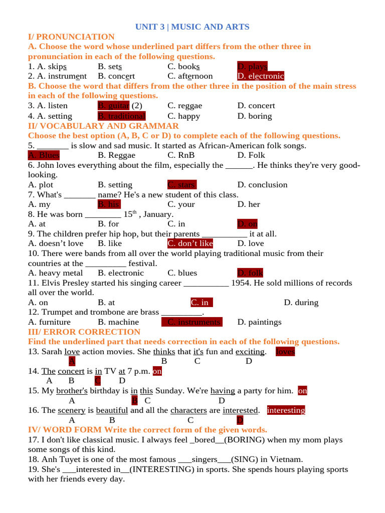 Music and Arts Unit Answers | PDF | Musicology | Performing Arts