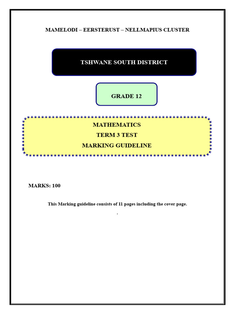 Grade 12 Mathematics Marking Guidelines | PDF
