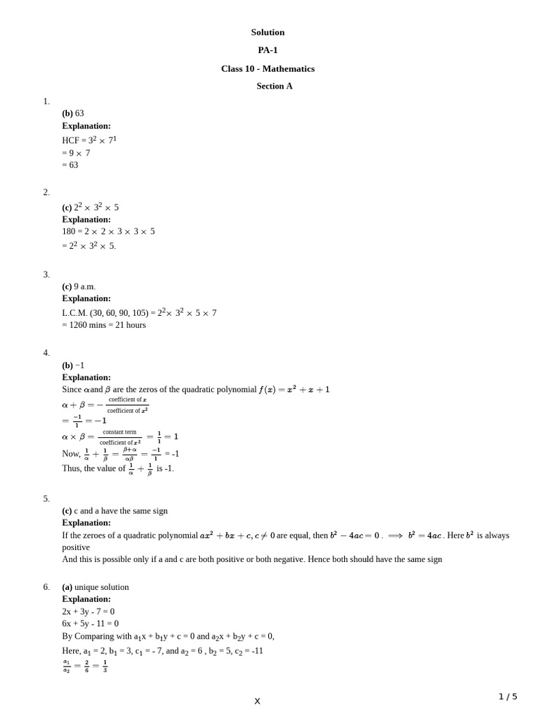 Class 10 Mathematics Solutions Guide | PDF | Polynomial | Zero Of A ...