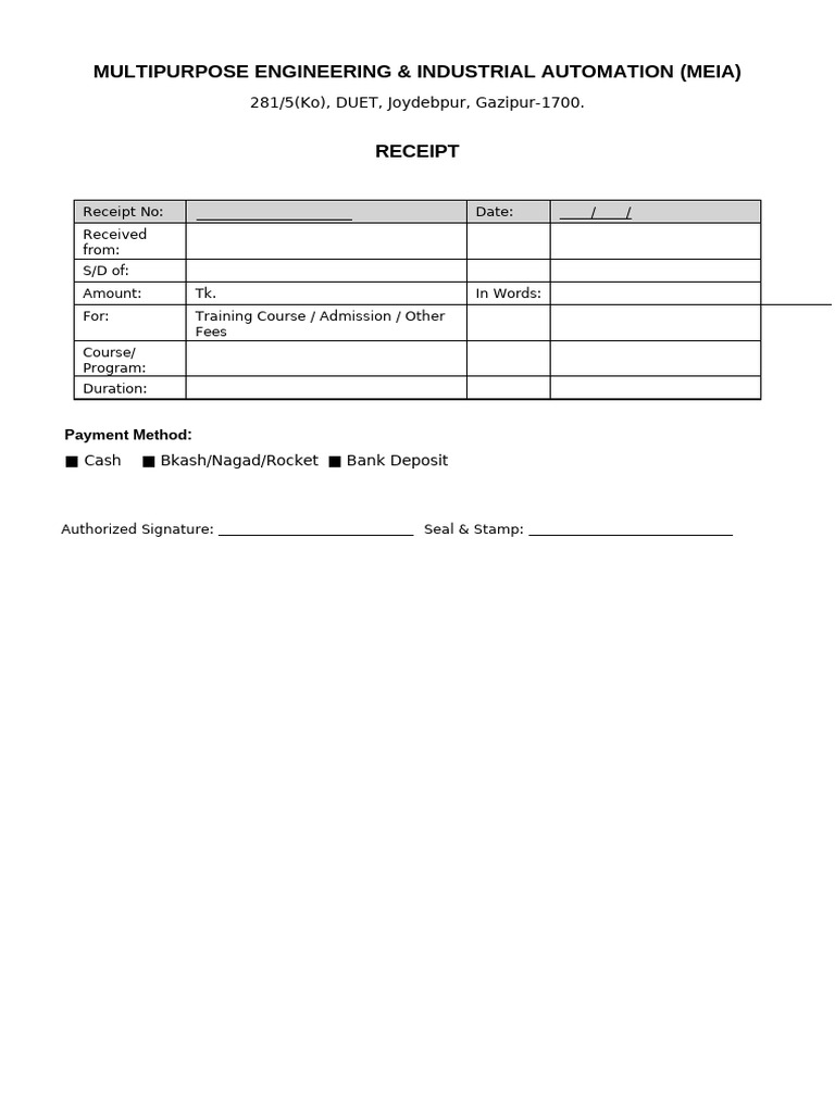 MEIA Training Course Payment Receipt | PDF