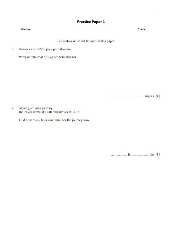 Practice Paper 1 Template | PDF